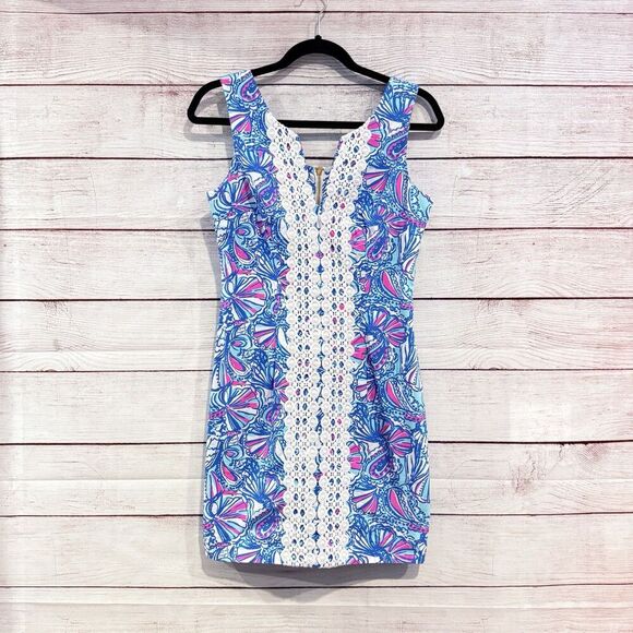 Lilly Pulitzer Target 20th Anniversary My Fans Shift Dress Blue Pink Crochet - Picture 11 of 13